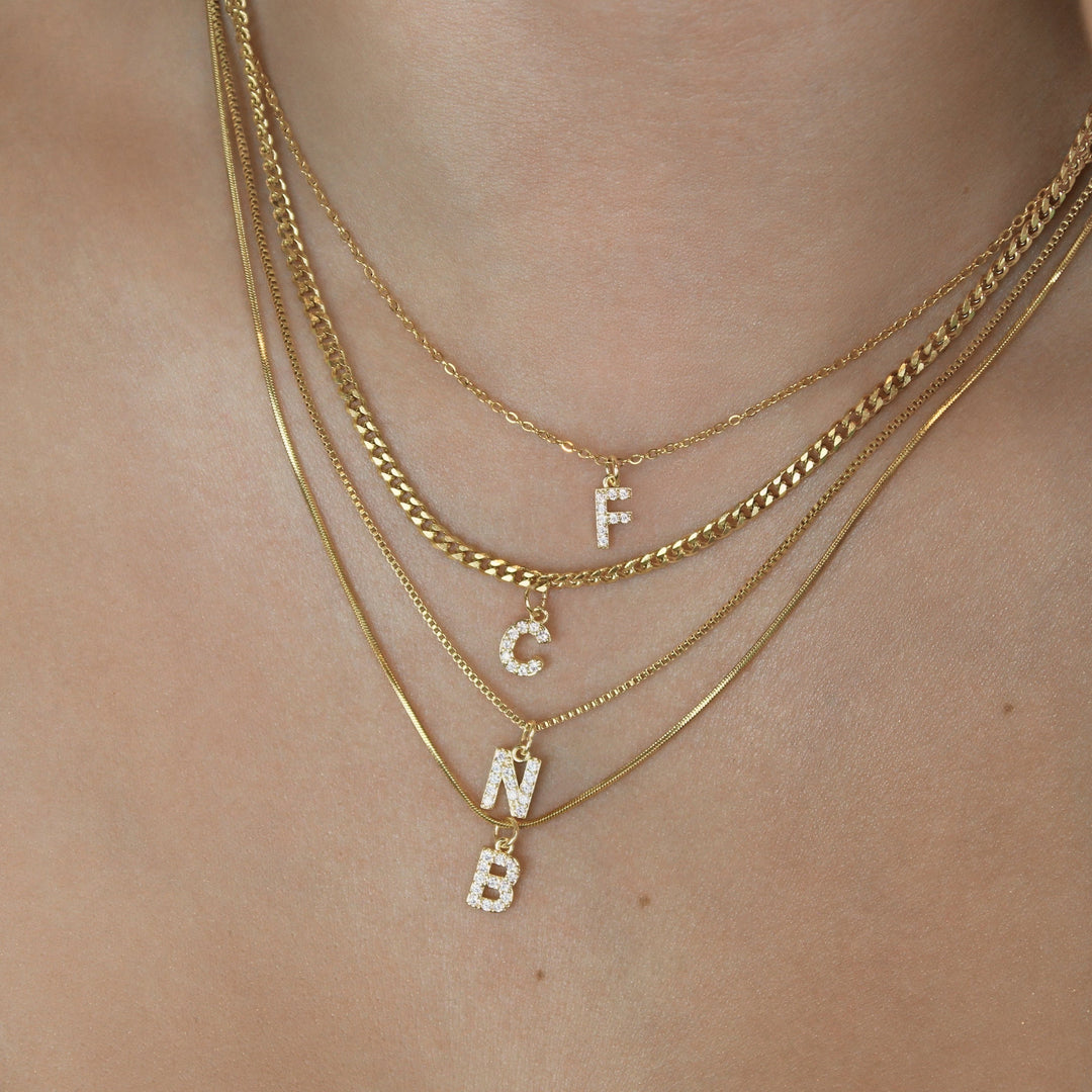 Tiny Letter Necklace - Crystal