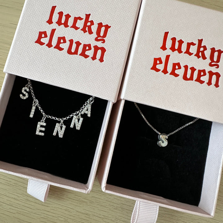 Crystal Name Necklace & Bubble Initial Set - Lucky Eleven Jewellery