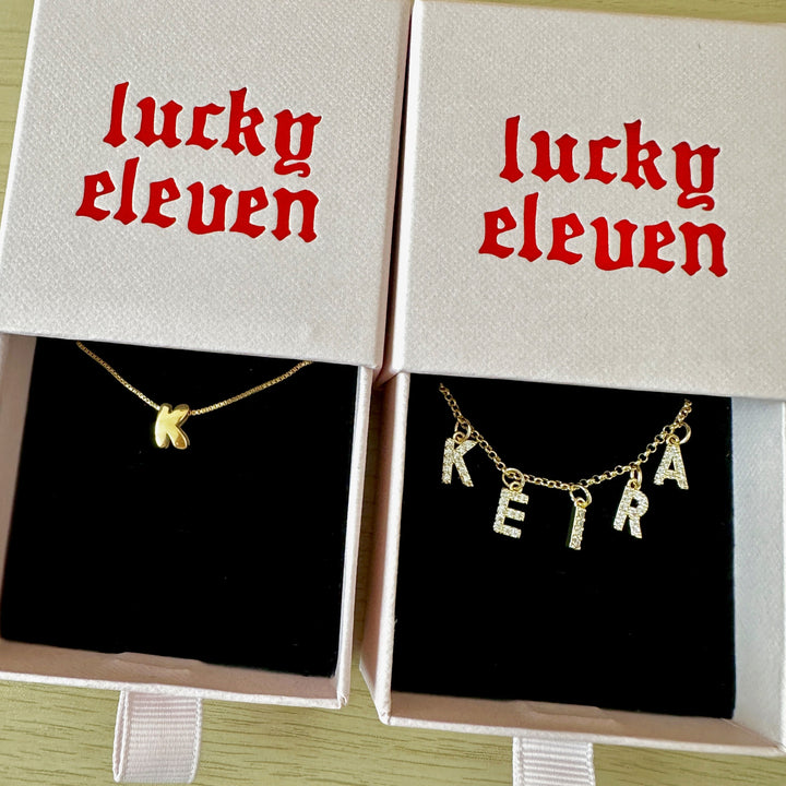 Crystal Name Necklace & Bubble Initial Set - Lucky Eleven Jewellery