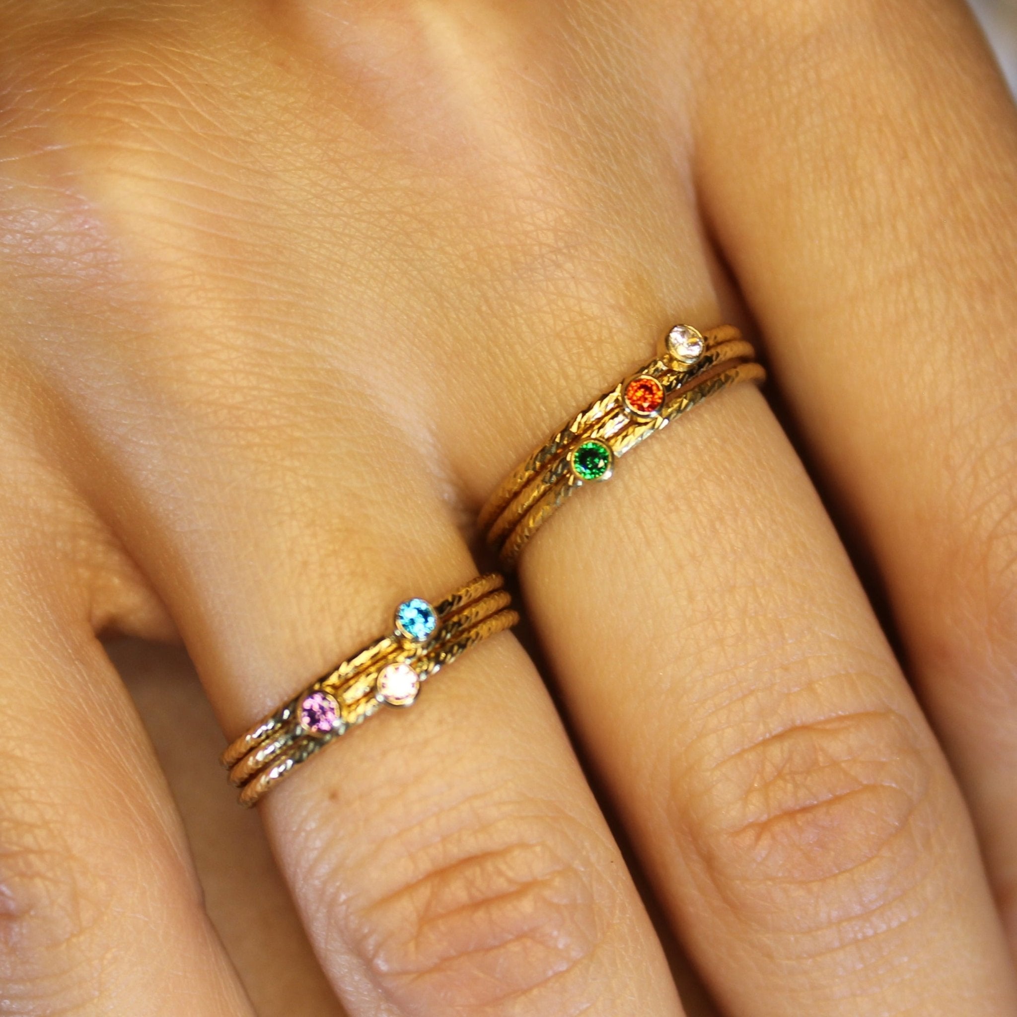 Gold stackable hot sale birthstone rings